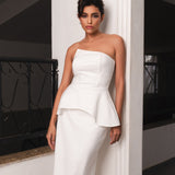 VESTIDO MIDI S/ ALÇA PEPLUM ONDA