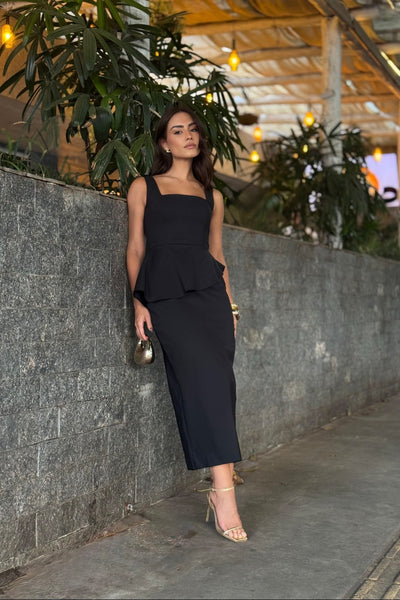 VESTIDO MIDI PEPLUM PRETO