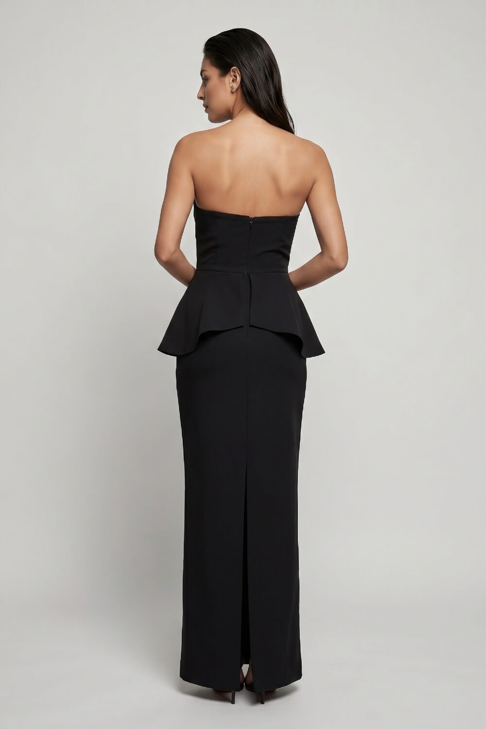 VESTIDO MIDI S/ ALÇA PEPLUM ONDA PRETO