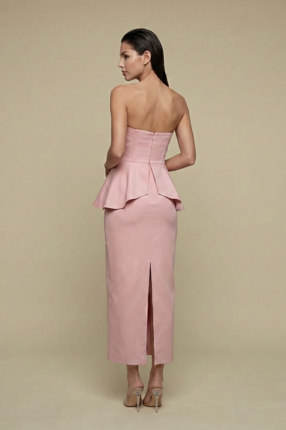 VESTIDO MIDI S/ ALÇA PEPLUM ONDA