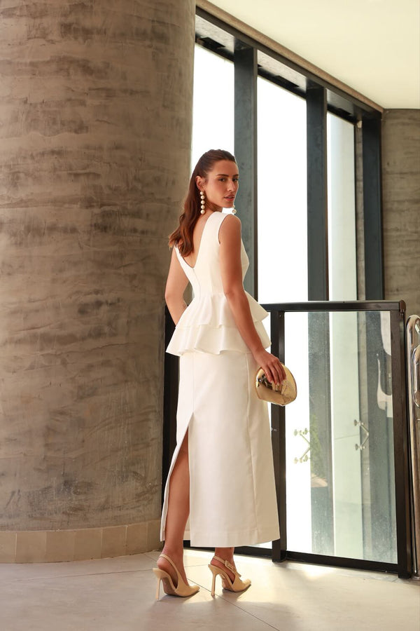 VESTIDO MIDI CAMADAS OFF WHITE