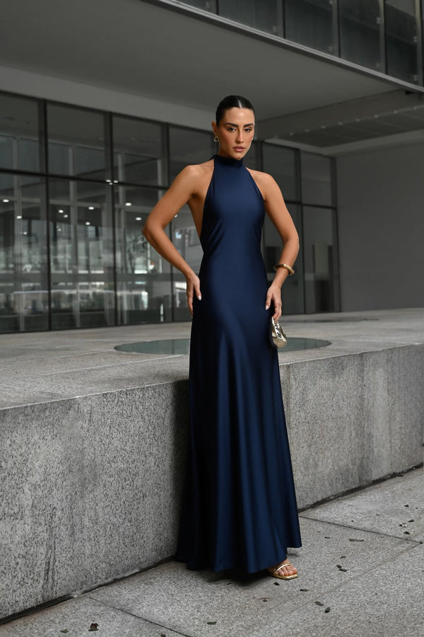 VESTIDO LONGO FRENTE ÚNICA AZUL
