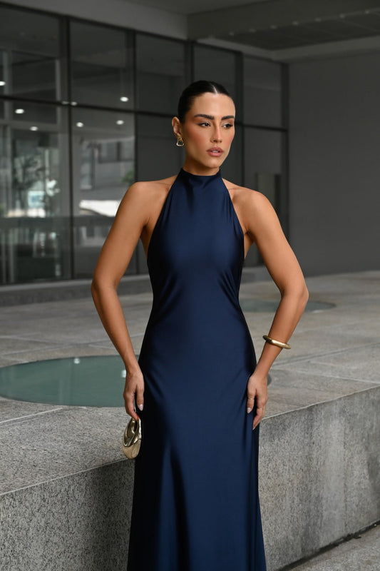 VESTIDO LONGO FRENTE ÚNICA AZUL