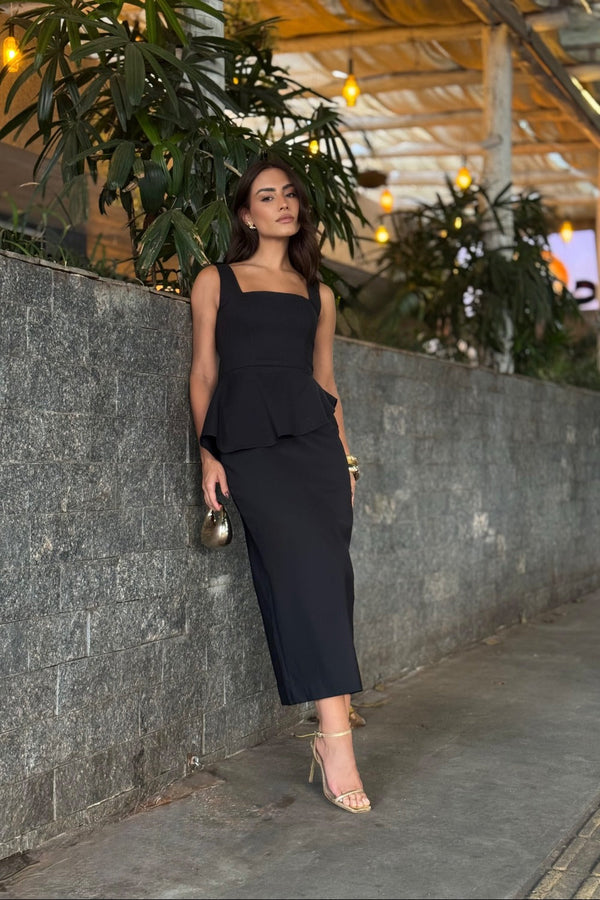 VESTIDO MIDI PEPLUM PRETO