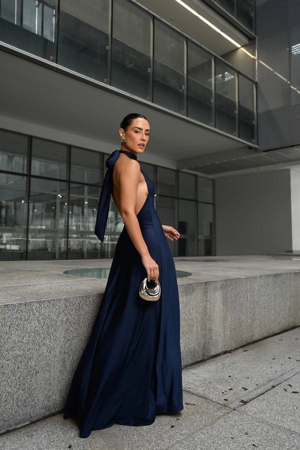 VESTIDO LONGO FRENTE ÚNICA AZUL