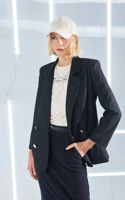 BLAZER COM LISTRAS METALIZADAS PRETO/PRATA