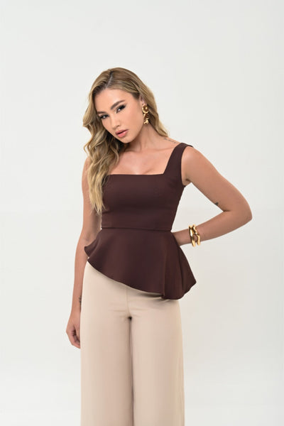 BLUSA ASSIMETRIA PLANE-COTTON MARROM