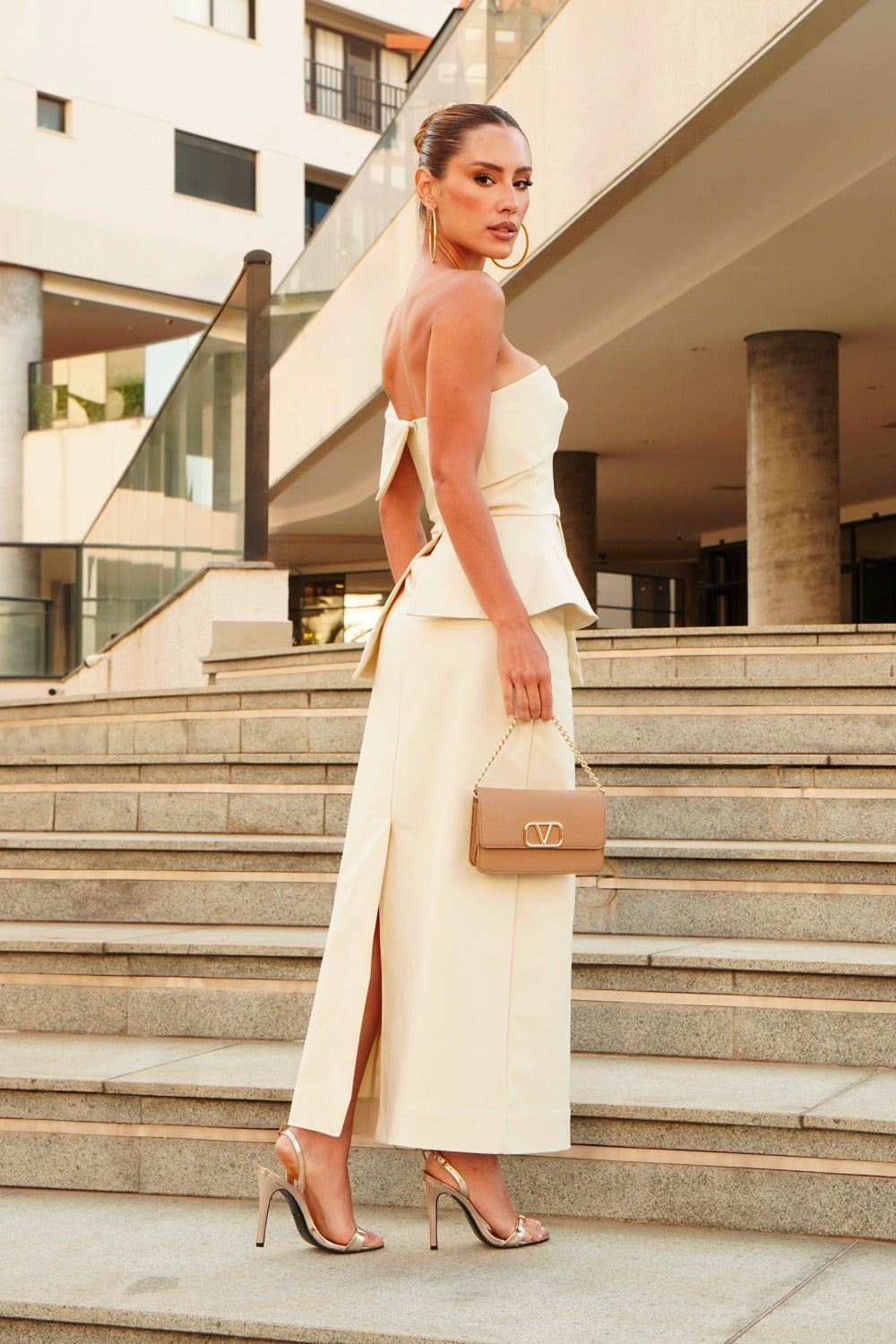 VESTIDO MIDI LAÇO MANGA NULA NUVEM