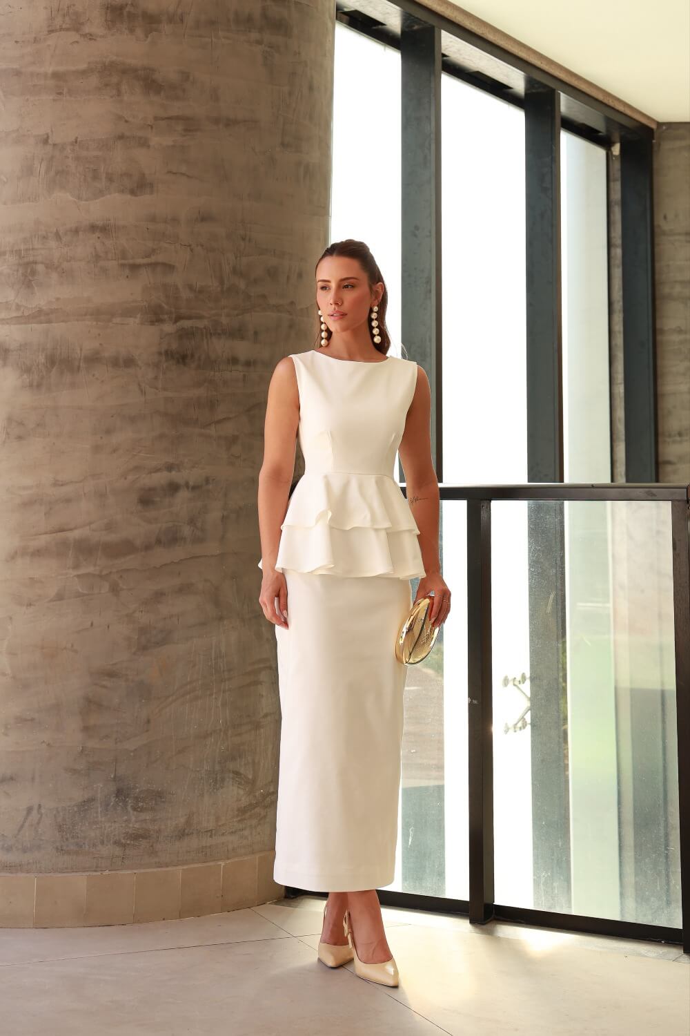 VESTIDO MIDI CAMADAS OFF WHITE